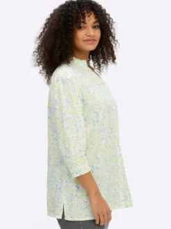 Bluse mit Stehkragen und Smokbund am Ärmel