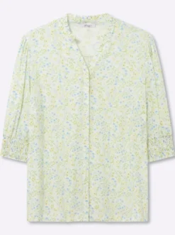 Bluse mit Stehkragen und Smokbund am Ärmel