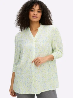 Bluse mit Stehkragen und Smokbund am Ärmel