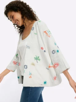 Blusenjacke mit Kontraststickerei