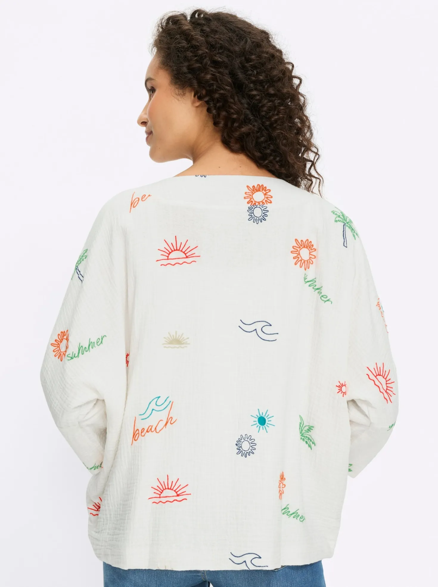 Blusenjacke mit Kontraststickerei