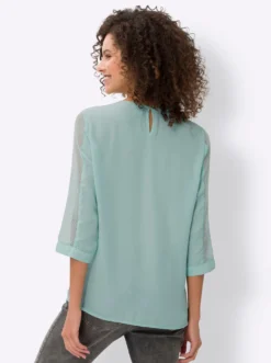Blusenshirt in 2-in-1-Optik mit Netz-Einsätzen