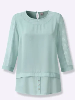 Blusenshirt in 2-in-1-Optik mit Netz-Einsätzen