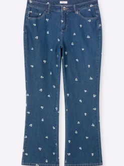 Bootcut-Jeans mit Blumen-Alloverprint