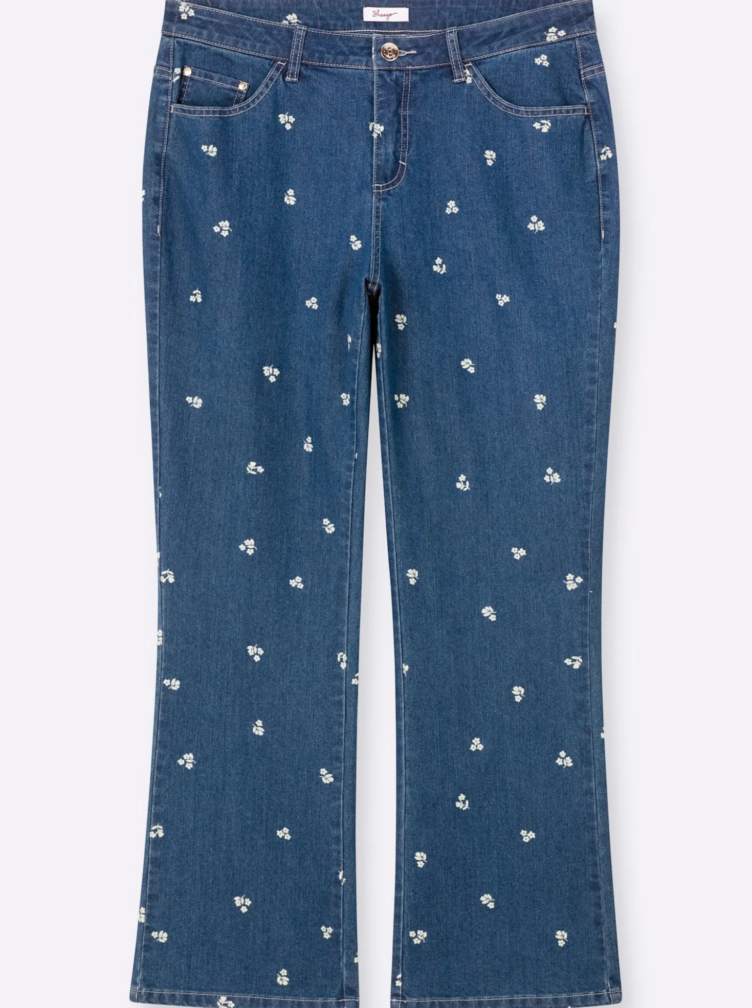 Bootcut-Jeans mit Blumen-Alloverprint