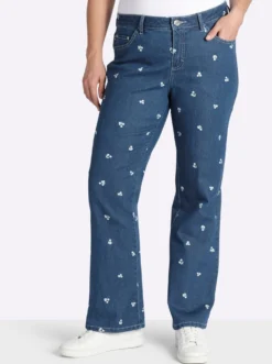 Bootcut-Jeans mit Blumen-Alloverprint