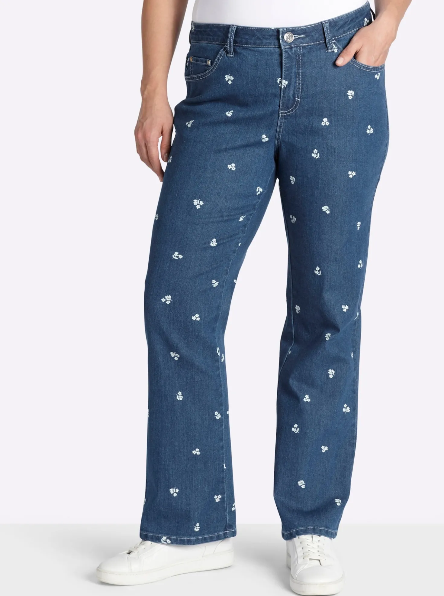 Bootcut-Jeans mit Blumen-Alloverprint