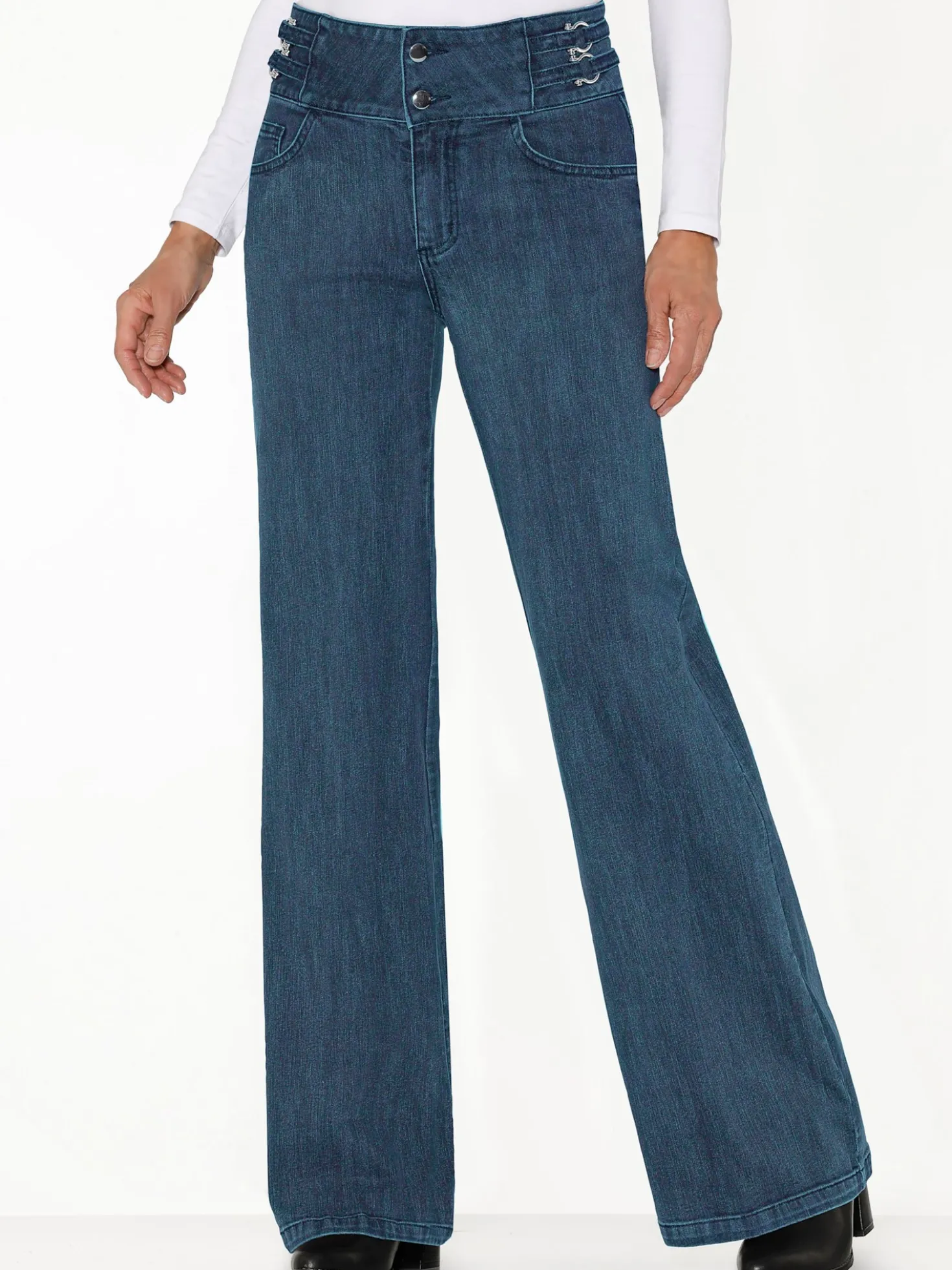 Bootcut-Jeans mit breitem Bund