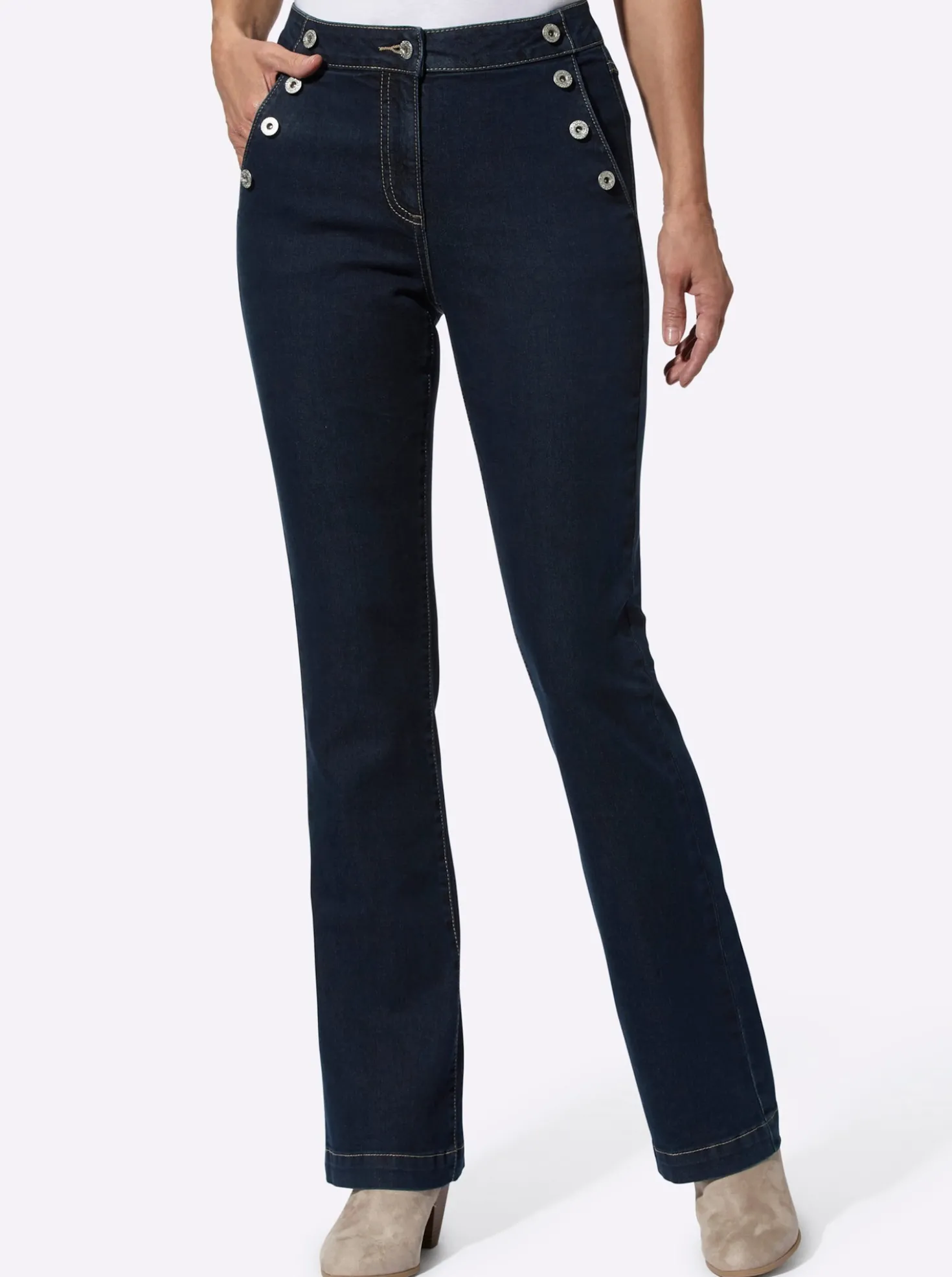 Bootcut-Jeans mit Zierknöpfen