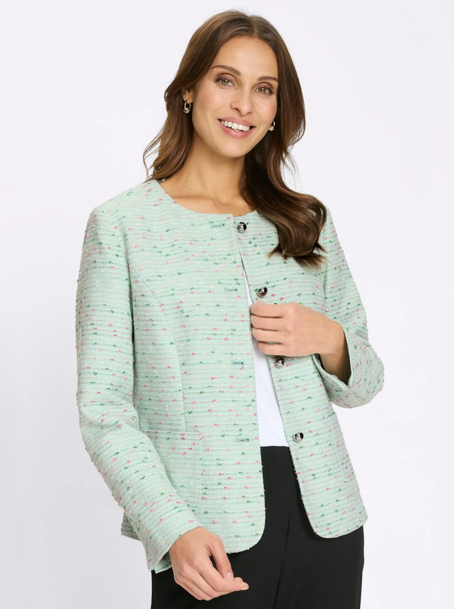 Bouclé-Blazer mit aufgesetzten Taschen