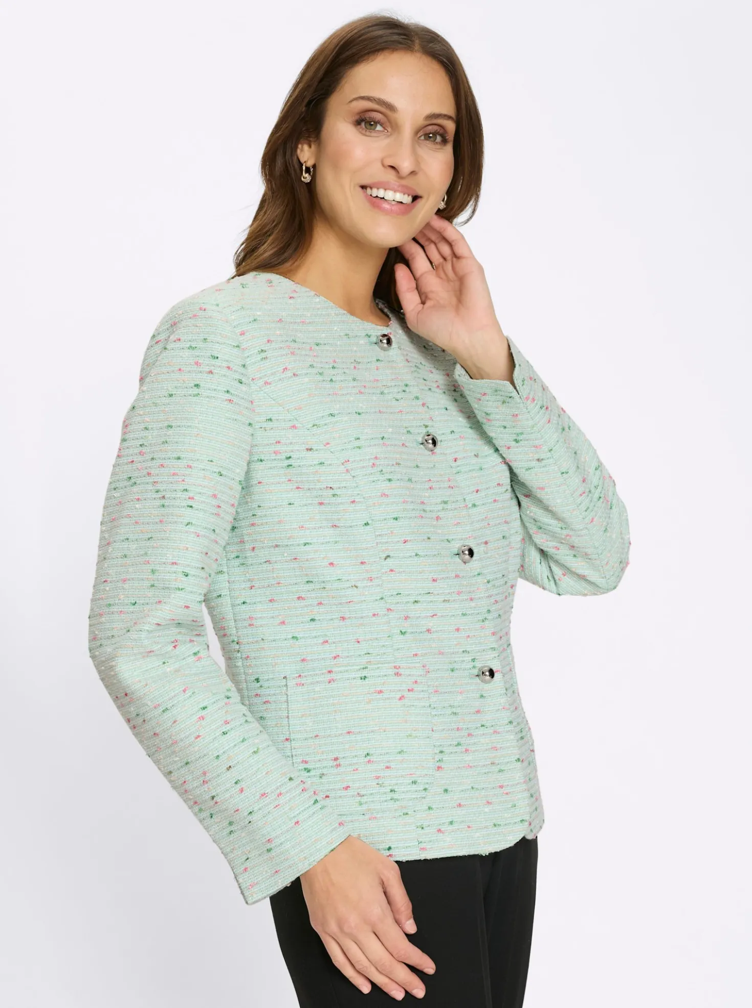 Bouclé-Blazer mit aufgesetzten Taschen