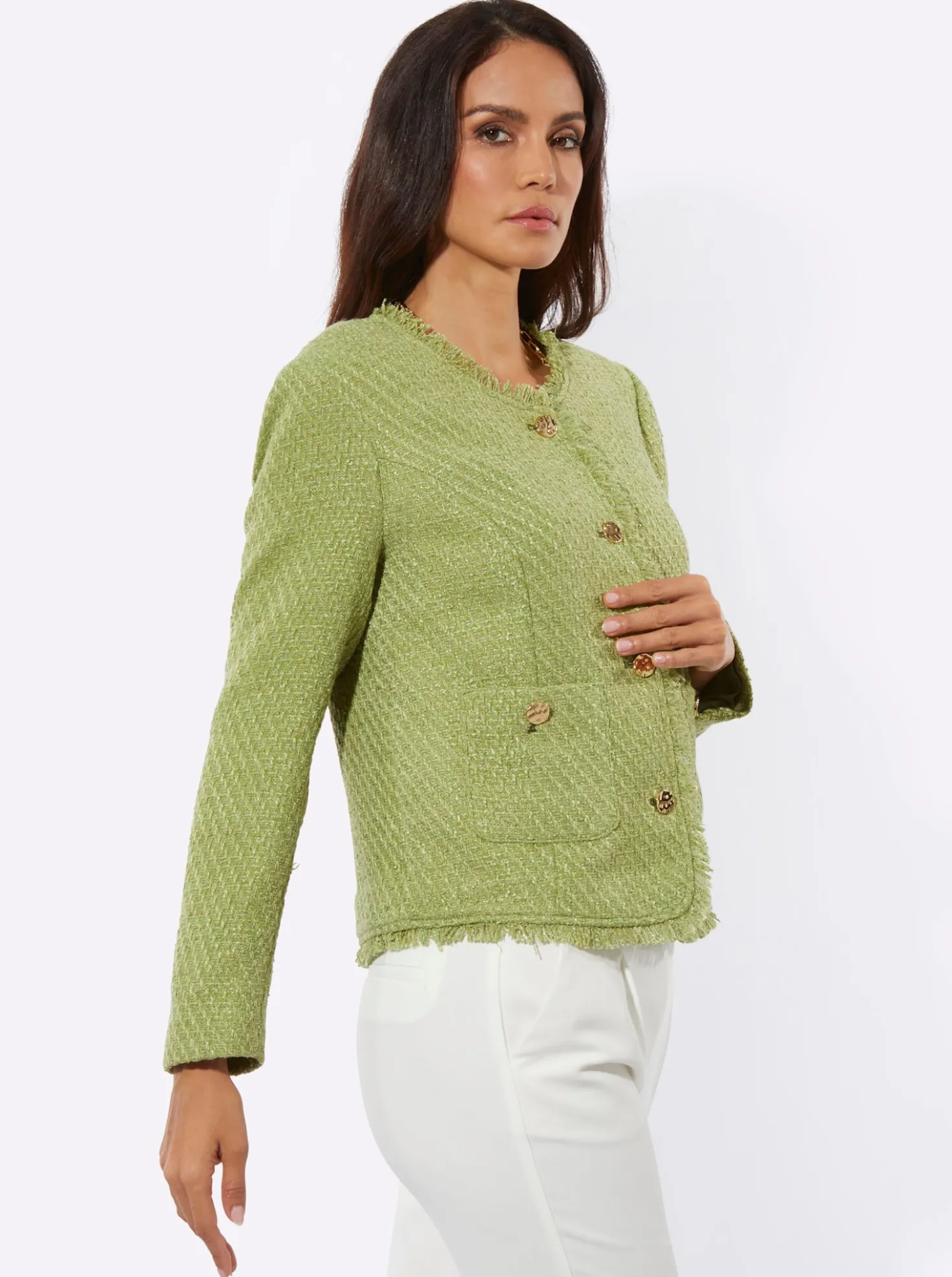Bouclé-Blazer mit Fransen-Verzierung