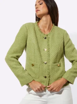 Bouclé-Blazer mit Fransen-Verzierung