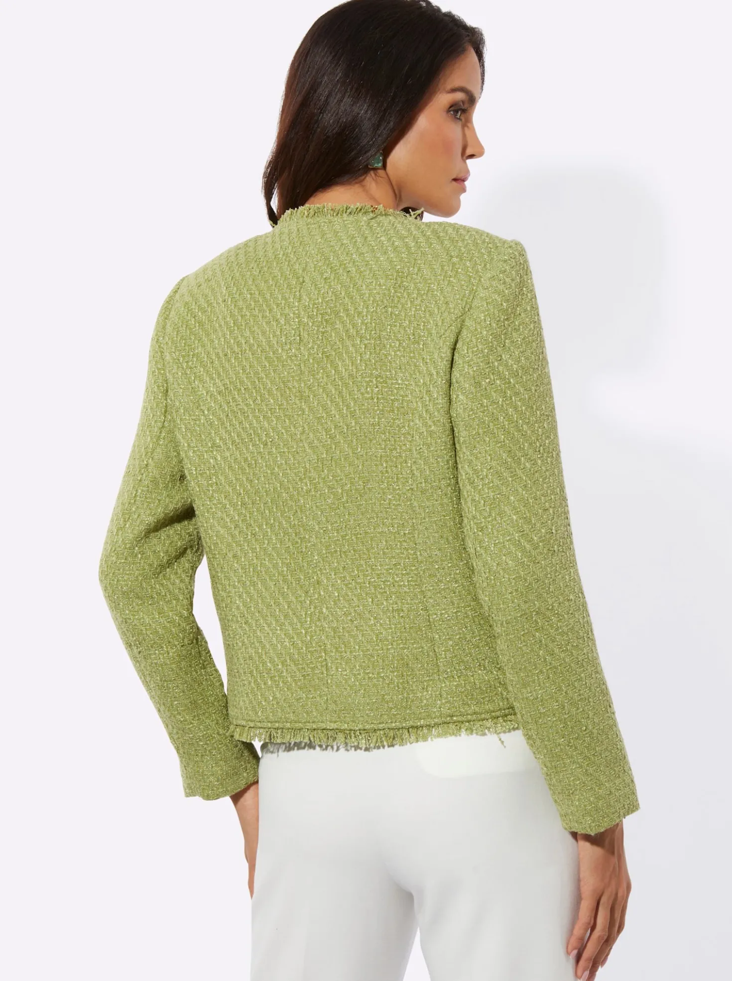Bouclé-Blazer mit Fransen-Verzierung