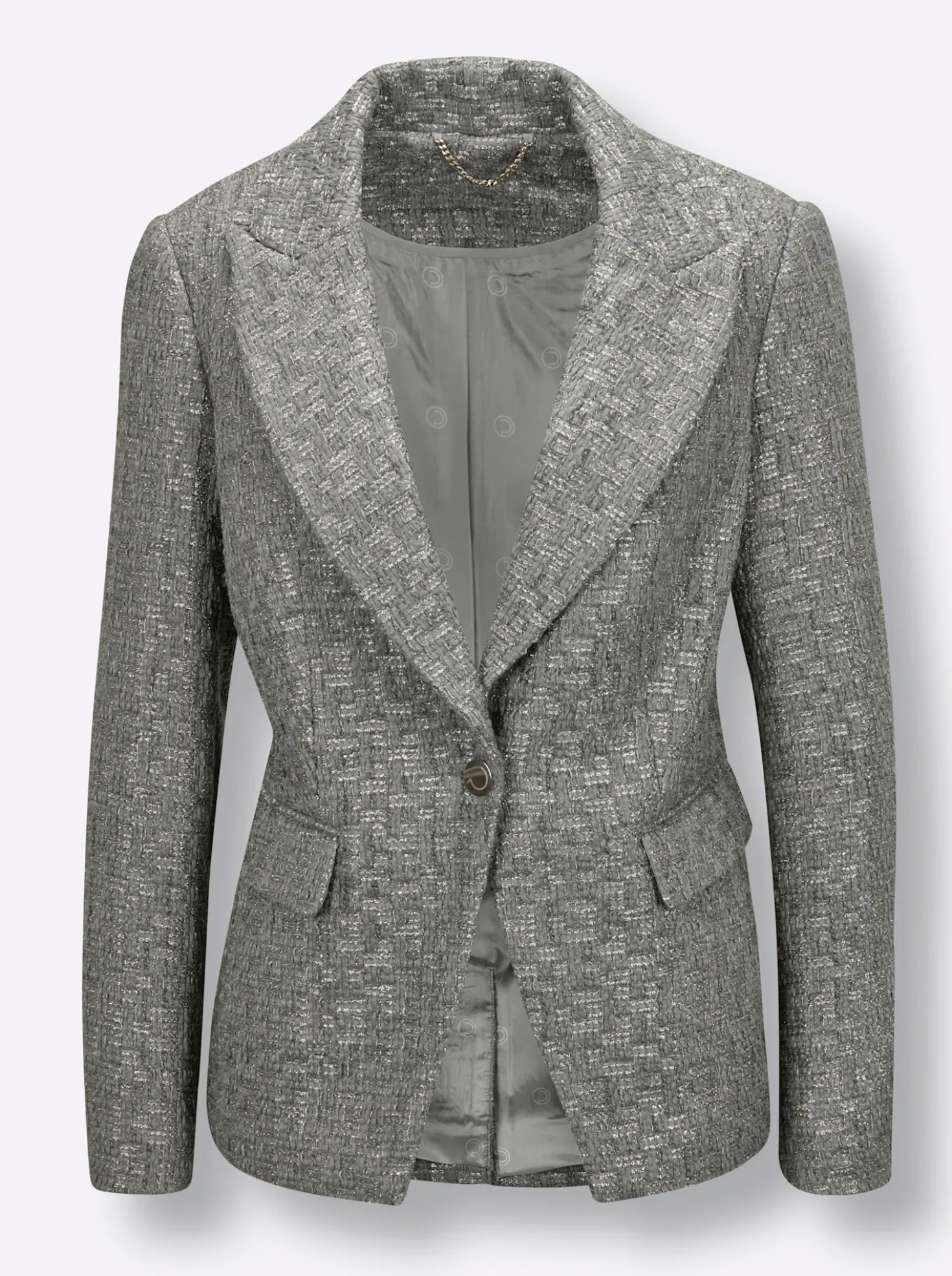 Bouclé-Blazer mit schräger Kante