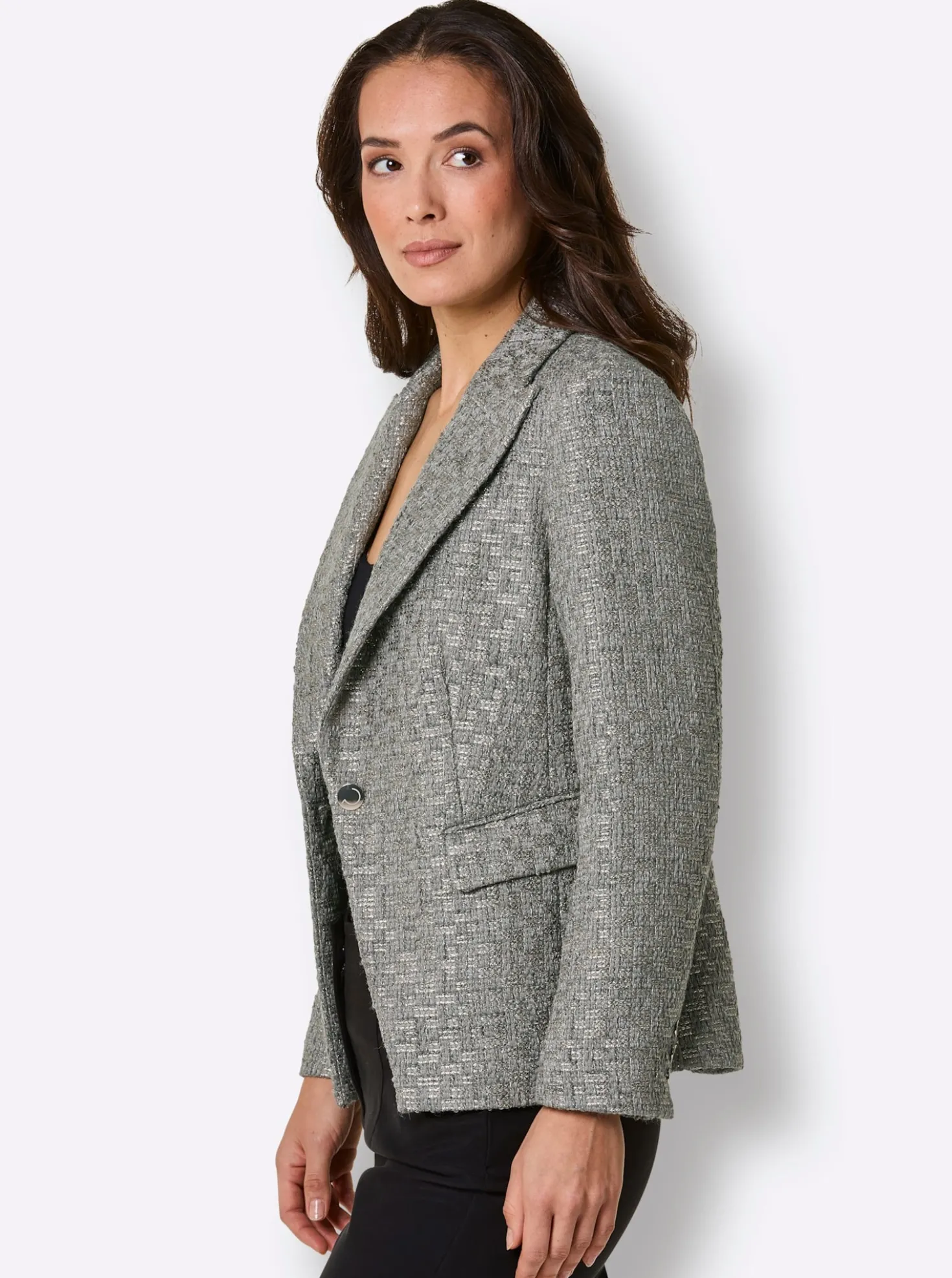 Bouclé-Blazer mit schräger Kante