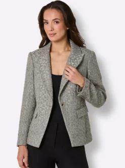 Bouclé-Blazer mit schräger Kante