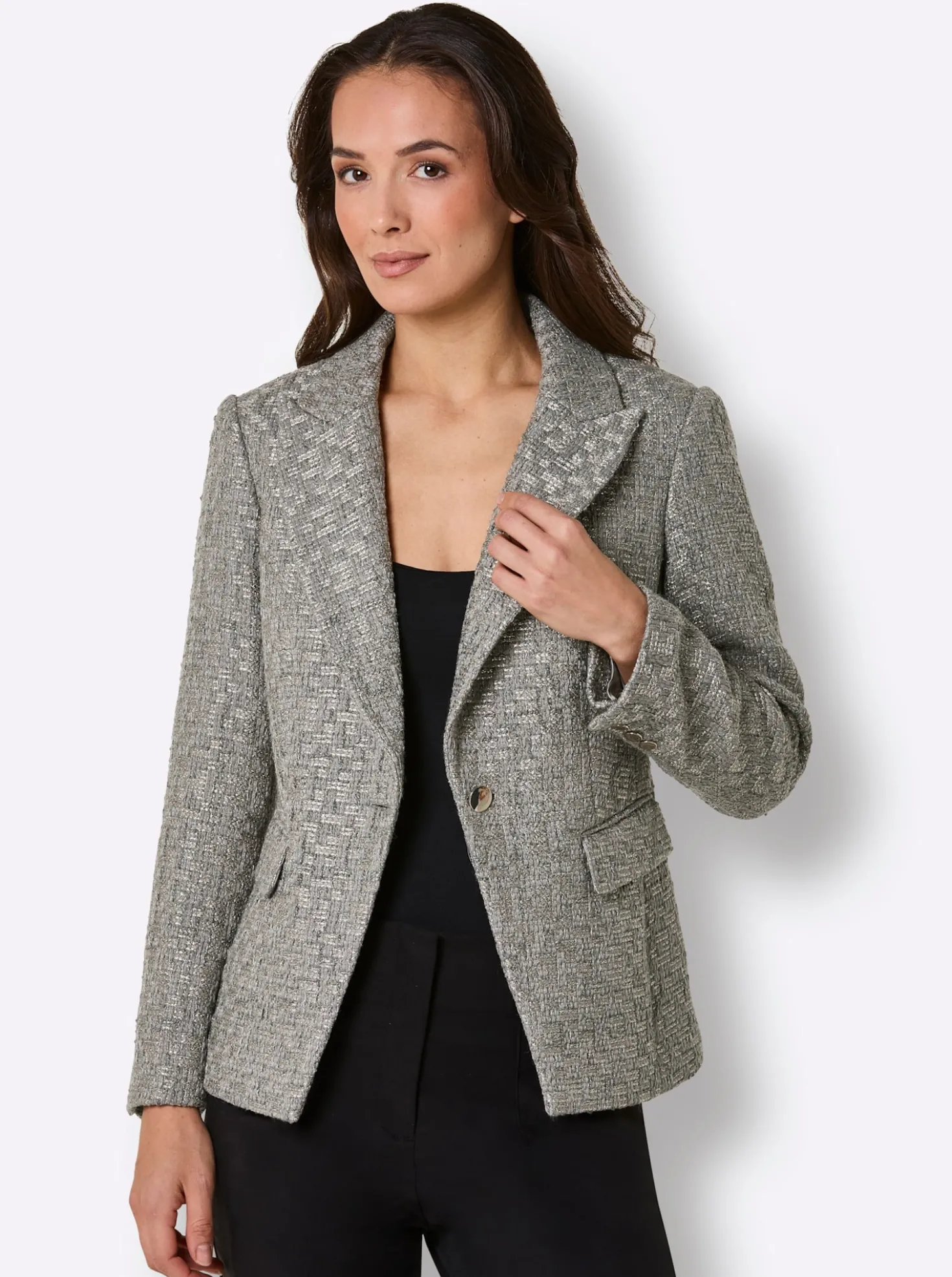 Bouclé-Blazer mit schräger Kante