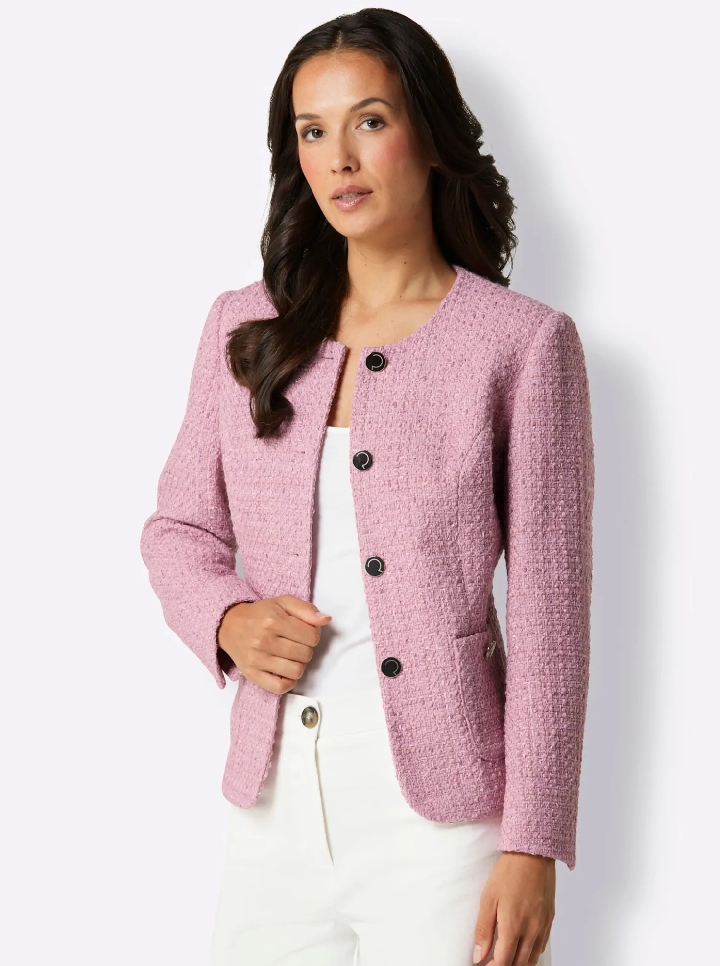 Bouclé-Blazer mit 30% Wolle
