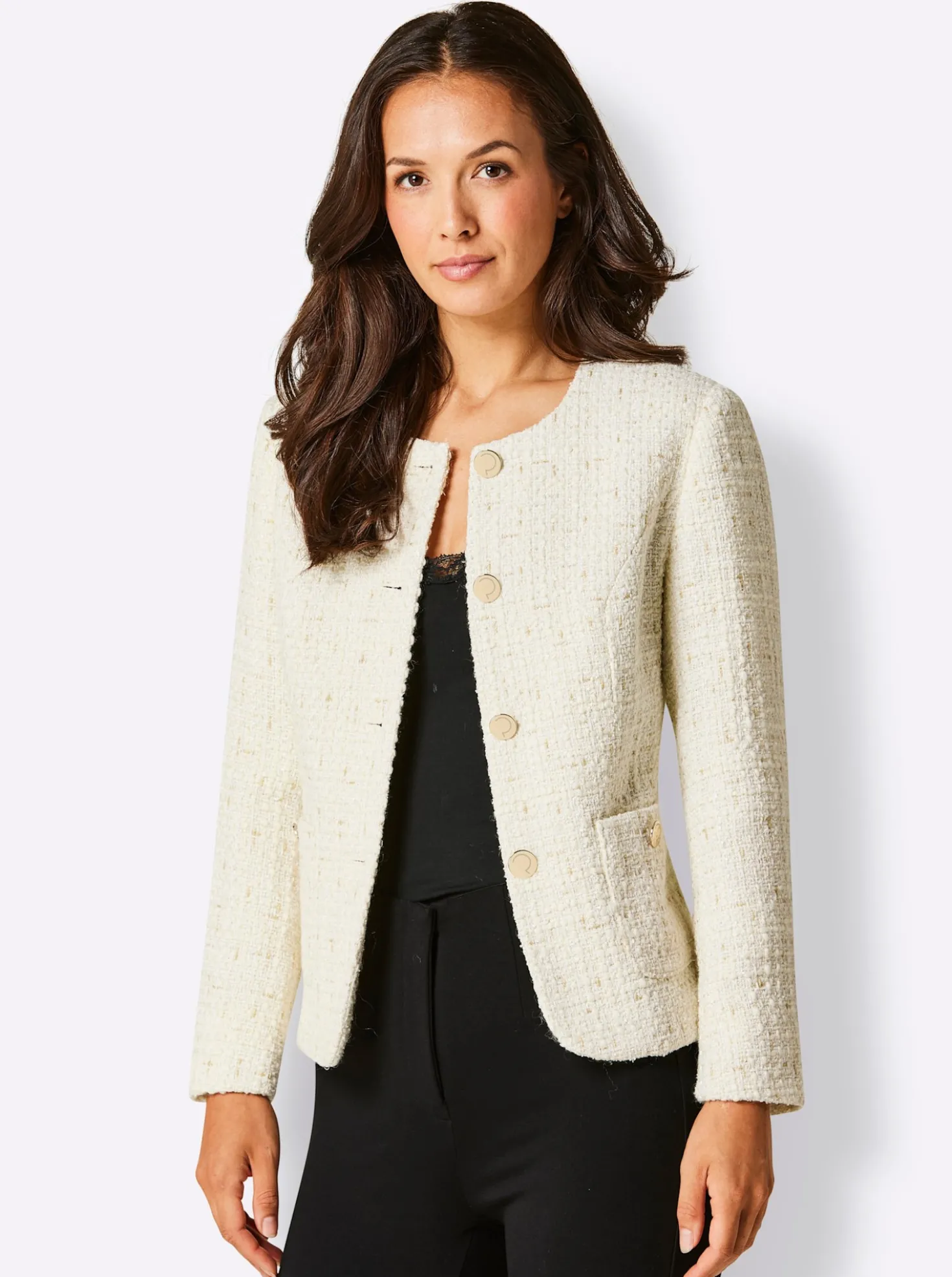 Bouclé-Blazer mit 30% Wolle