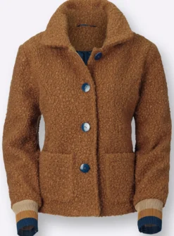 Boucléjacke mit gestreiften Ärmel-Bündchen
