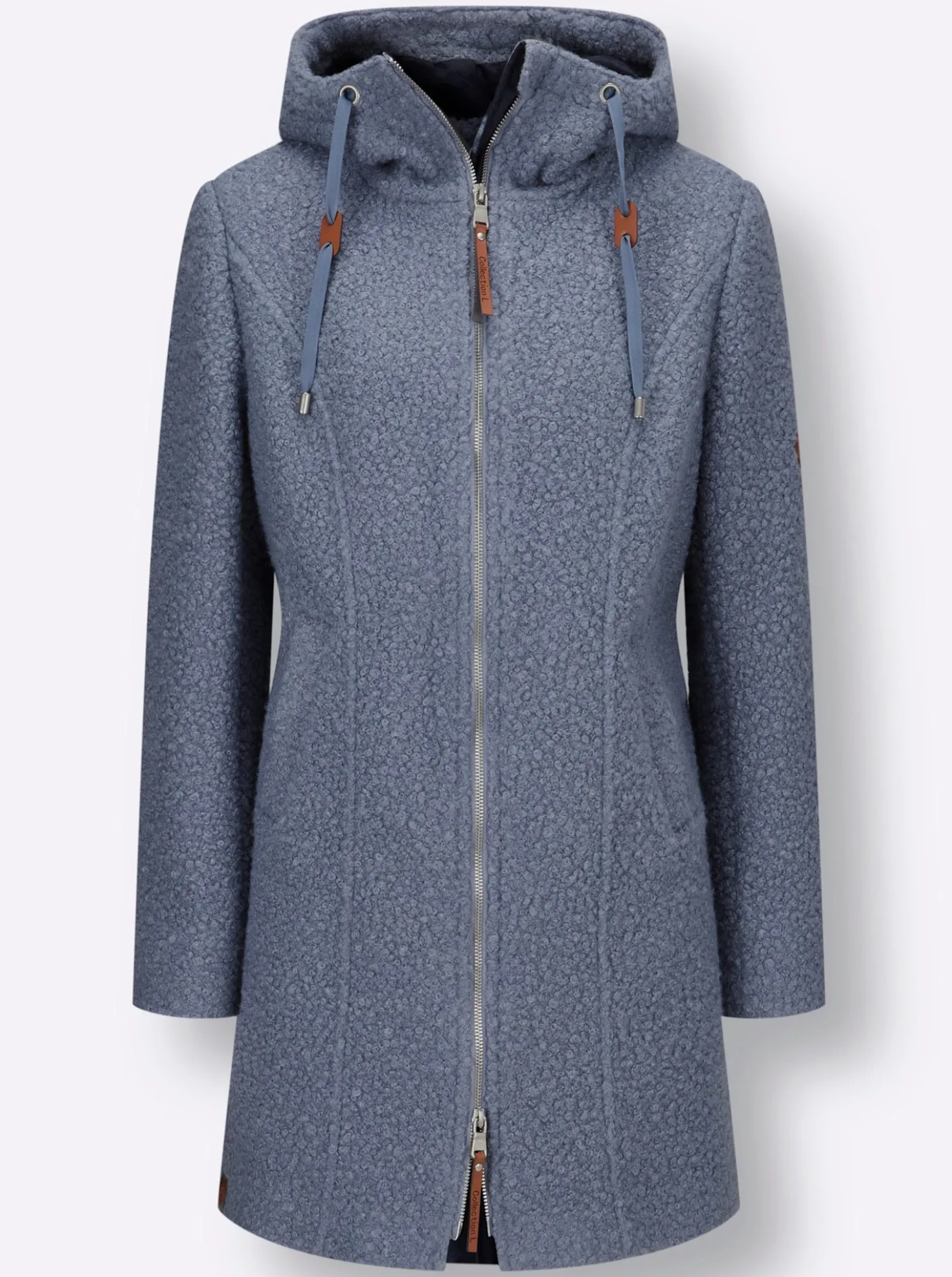 Boucléjacke mit Lederimitat-Details
