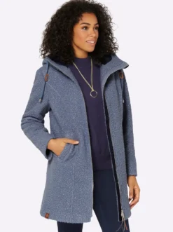 Boucléjacke mit Lederimitat-Details