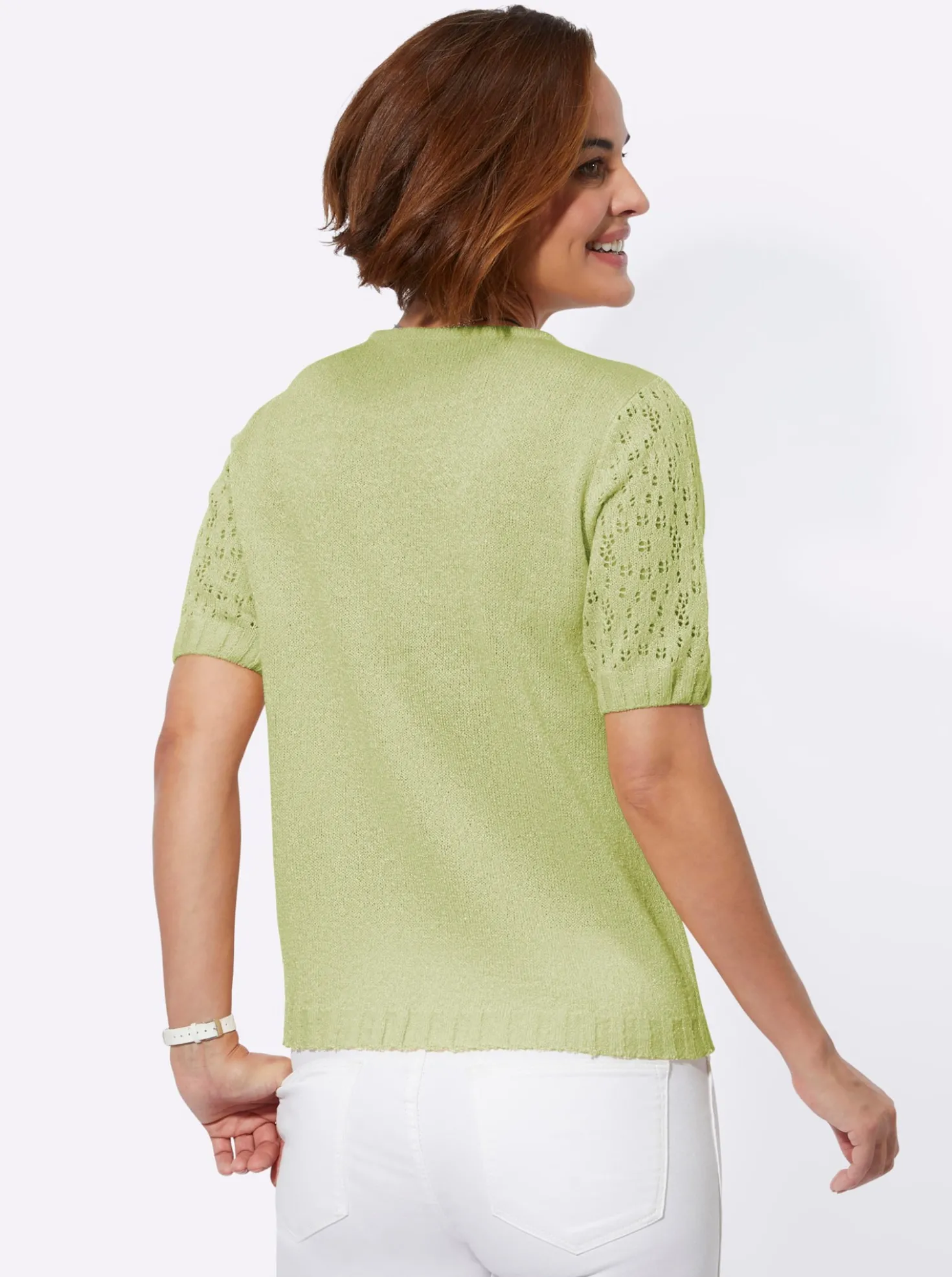 Bouclé-Pullover mit Ajourmuster-Ärmeln