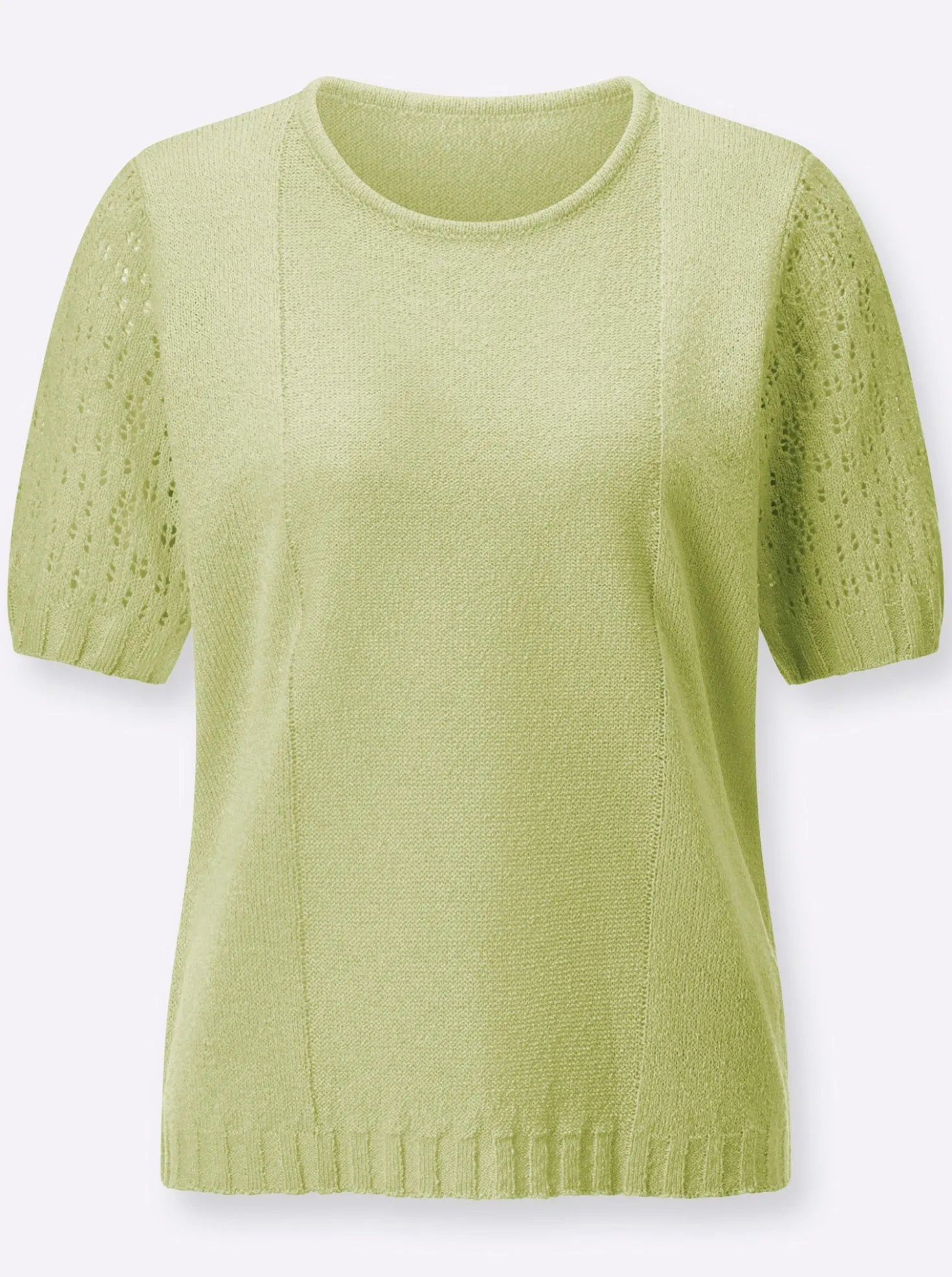 Bouclé-Pullover mit Ajourmuster-Ärmeln