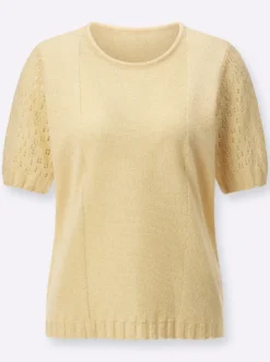 Bouclé-Pullover mit Ajourmuster-Ärmeln