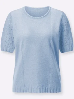 Bouclé-Pullover mit Ajourmuster-Ärmeln