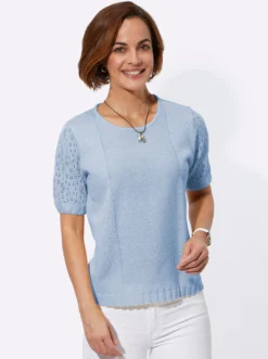 Bouclé-Pullover mit Ajourmuster-Ärmeln