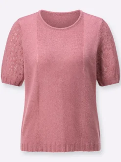 Bouclé-Pullover mit Ajourmuster-Ärmeln