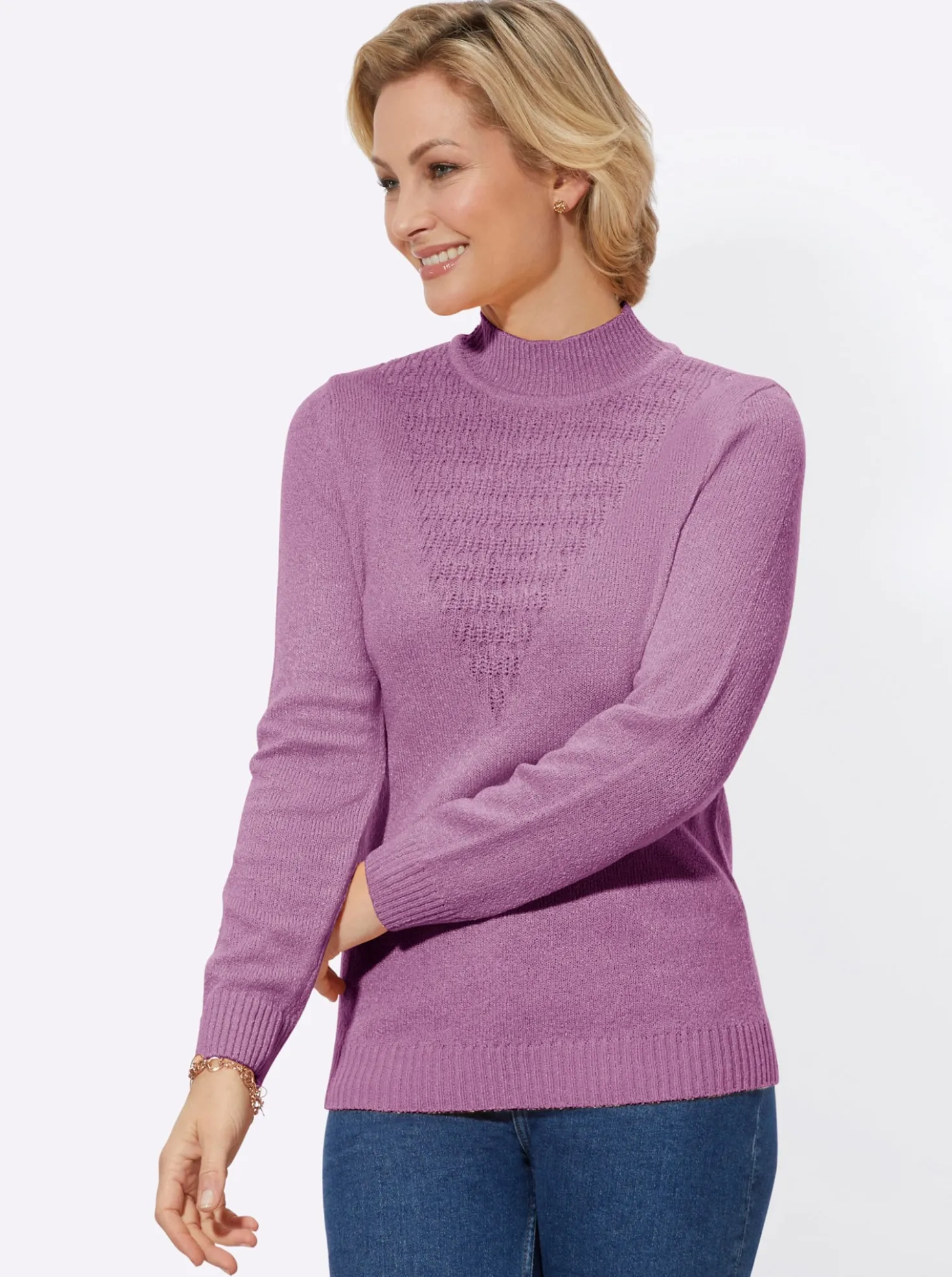 Bouclé-Pullover mit Rippenbündchen