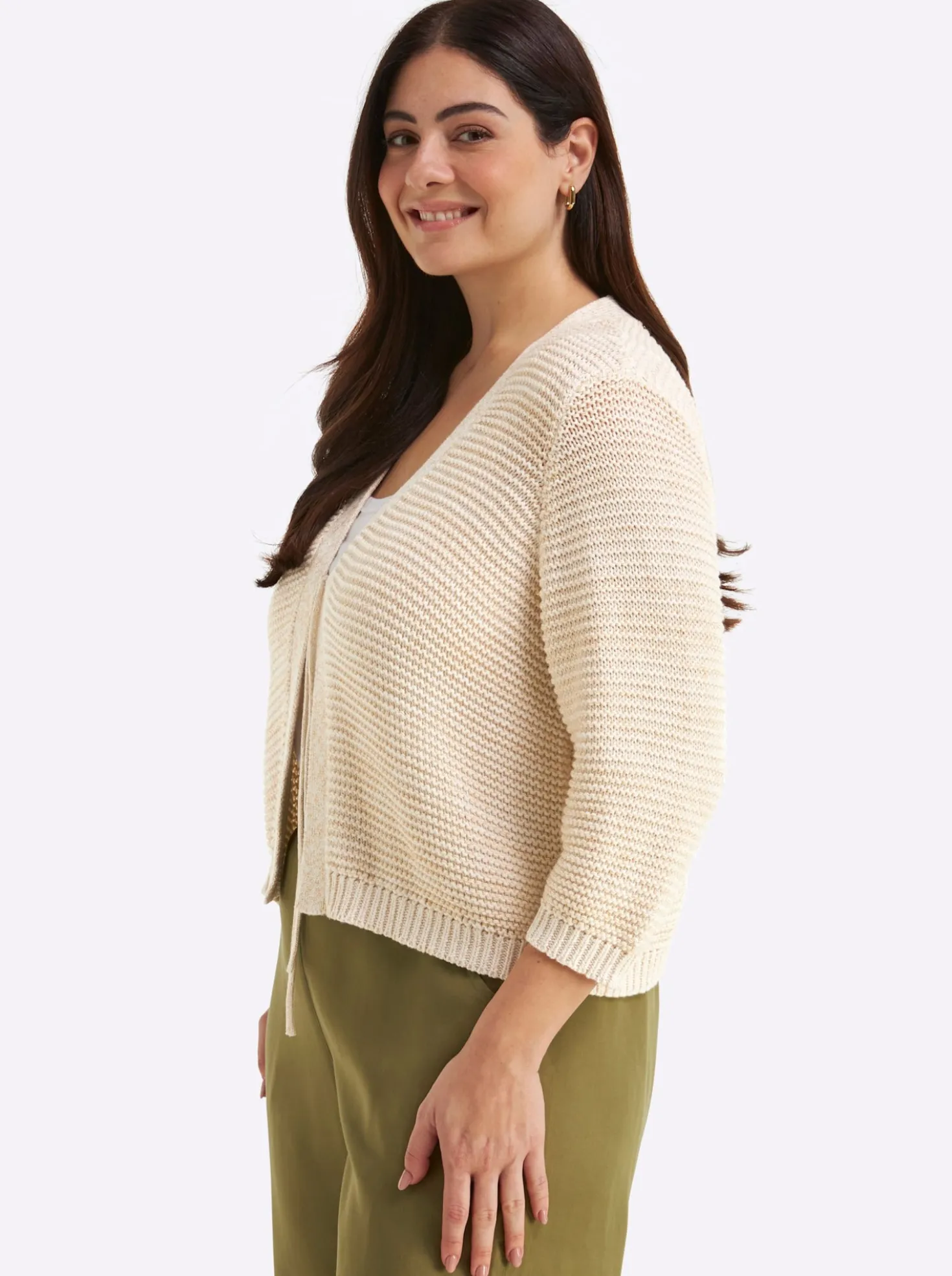 Cardigan im Linksstrick, mit Lurexfaden
