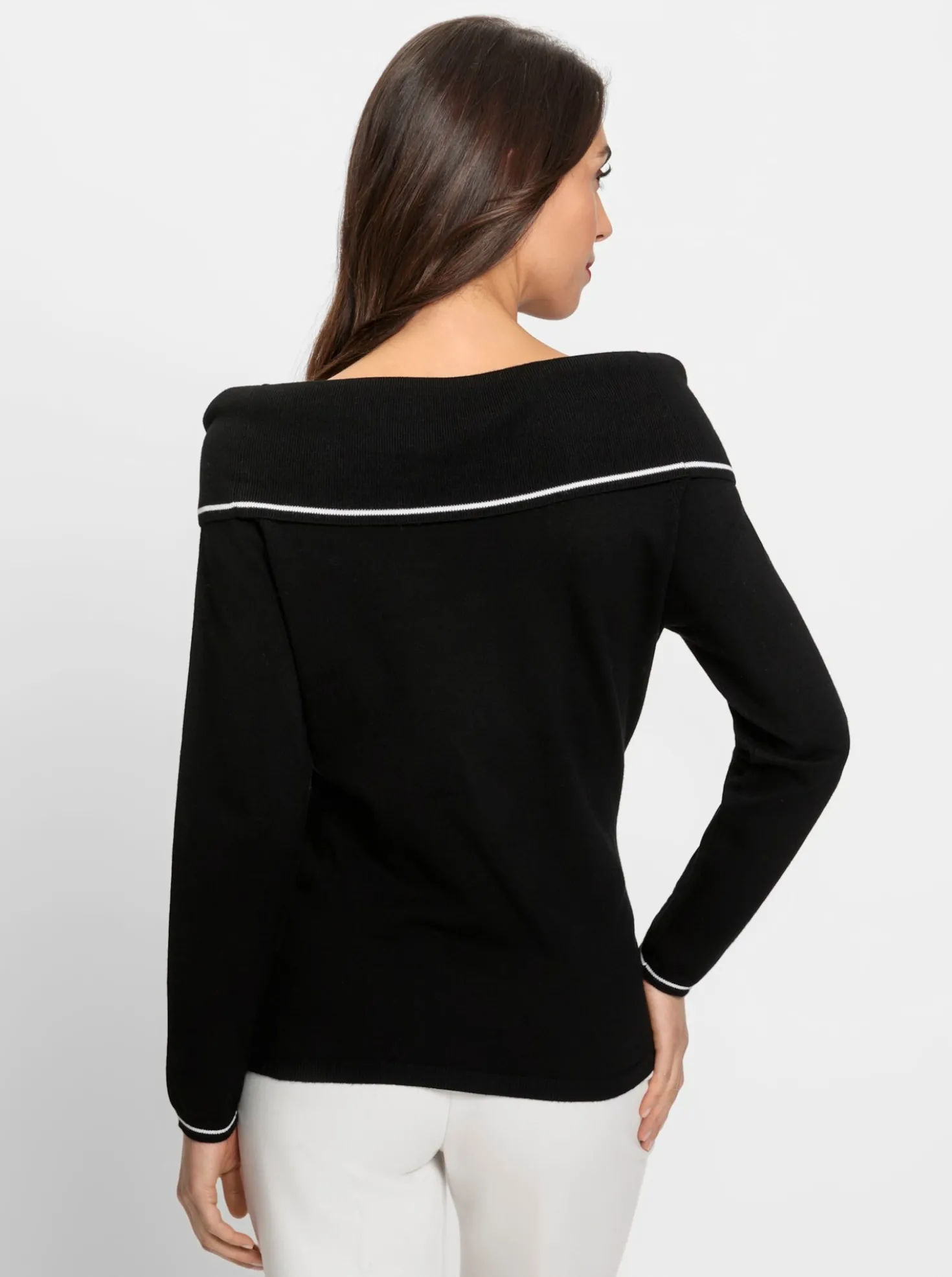 Carmenpullover mit Kontraststreifen