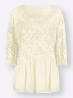 Chiffonbluse mit Baumwoll-Spitze