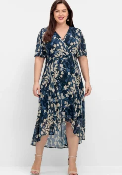 Chiffonkleid in Wickeloptik, mit Blätterprint