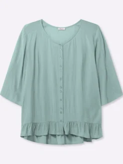 Crinklebluse mit Volant am Saum