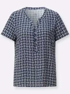 Druckbluse mit abgerundetem Saum