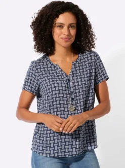 Druckbluse mit abgerundetem Saum