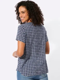 Druckbluse mit abgerundetem Saum