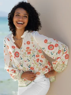 Druckbluse mit Ballonärmeln
