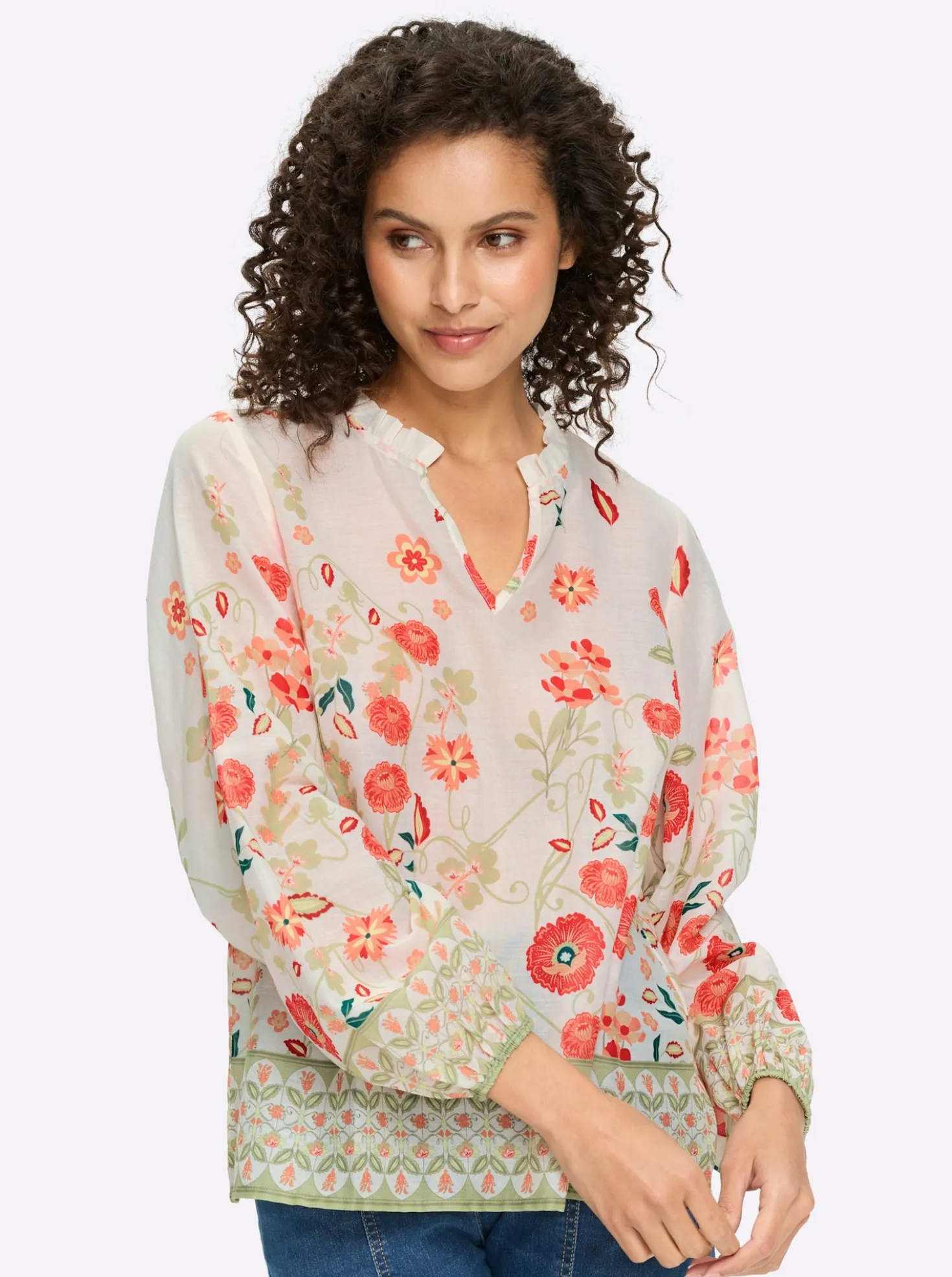 Druckbluse mit Ballonärmeln