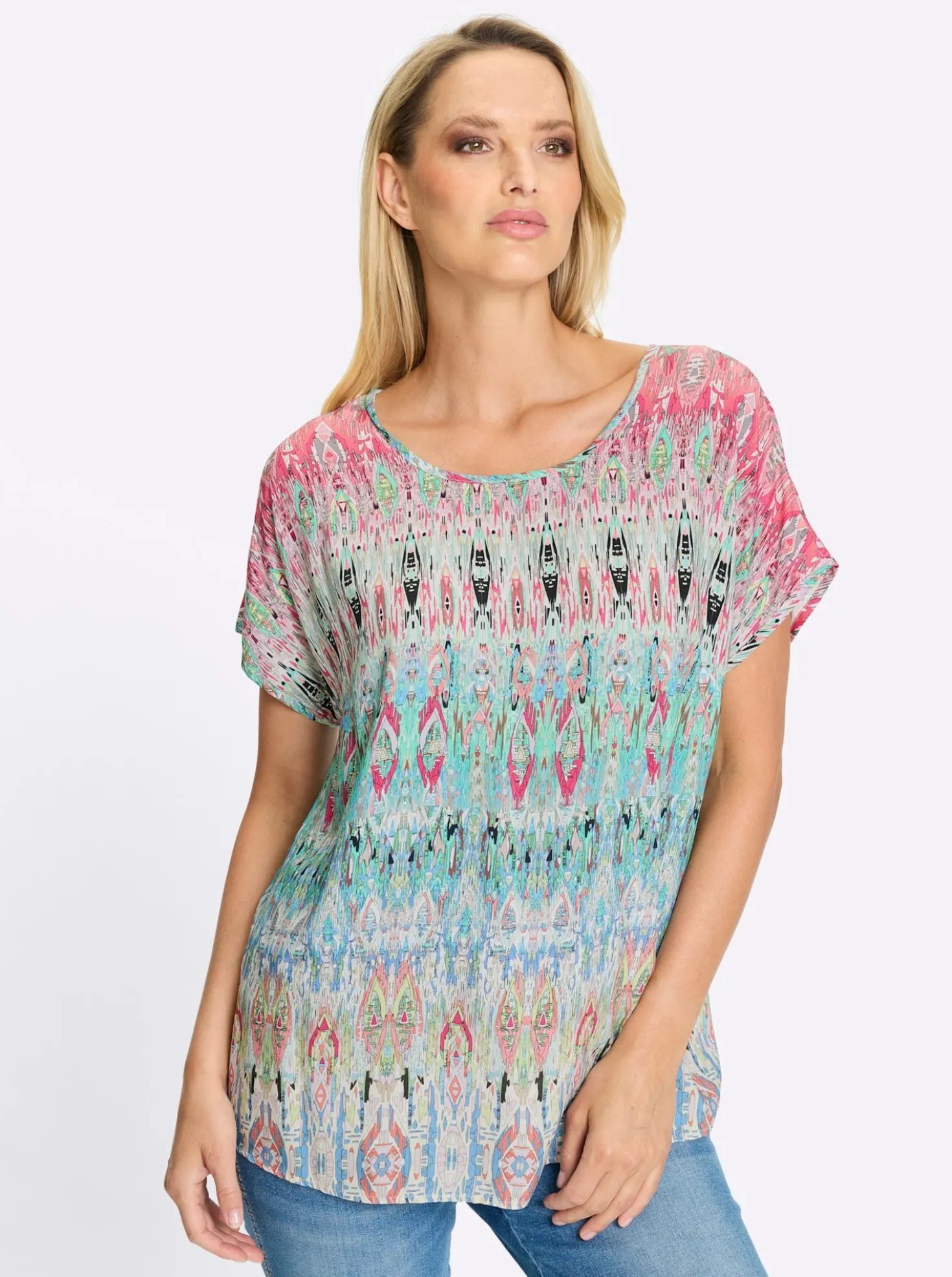 Druckbluse mit überschnittener Schulter
