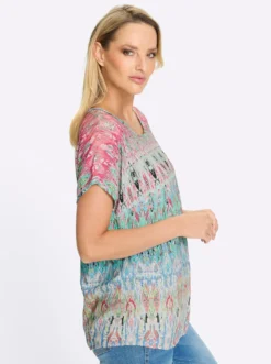 Druckbluse mit überschnittener Schulter