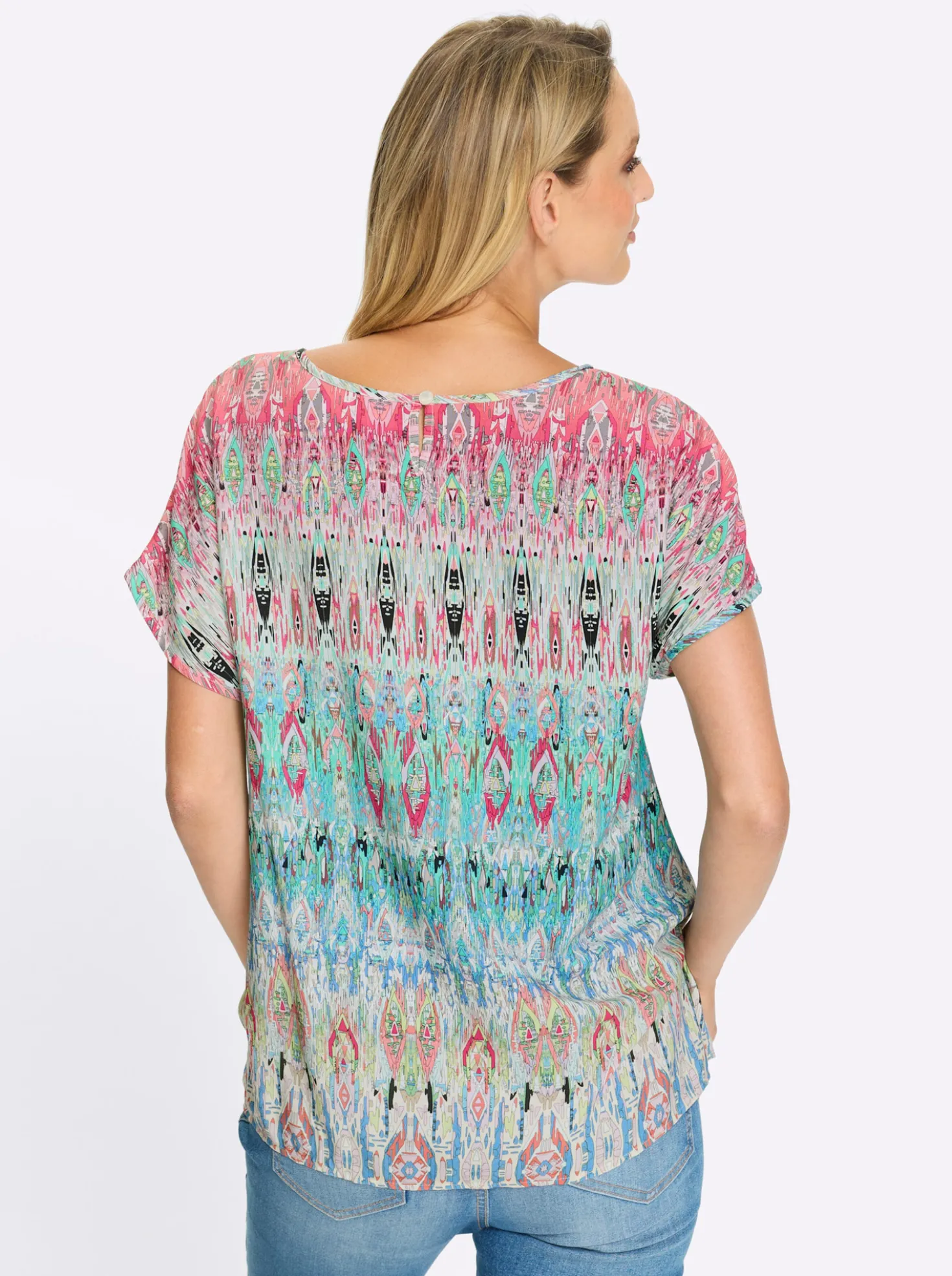 Druckbluse mit überschnittener Schulter
