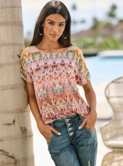 Druckbluse mit überschnittener Schulter