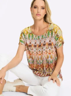 Druckbluse mit überschnittener Schulter