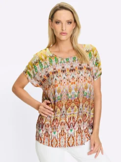 Druckbluse mit überschnittener Schulter